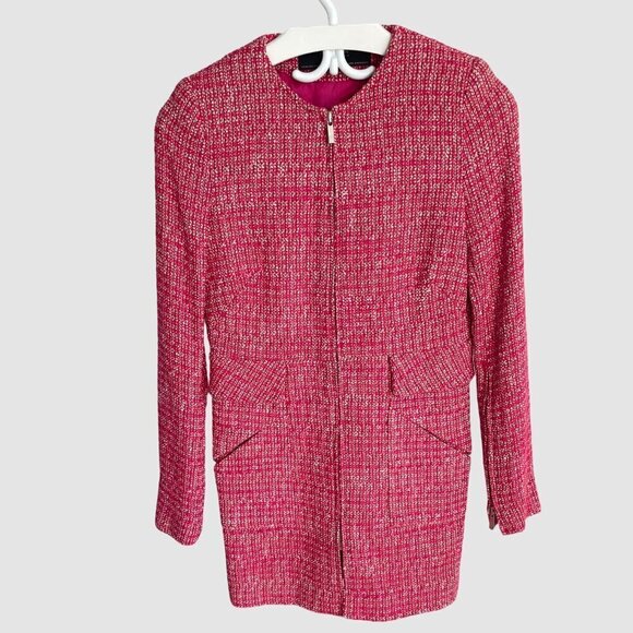 Zara Pink Structured Tweed Coat Glen Three Quarter Length Lined 82% Cotton XS - Picture 1 of 15